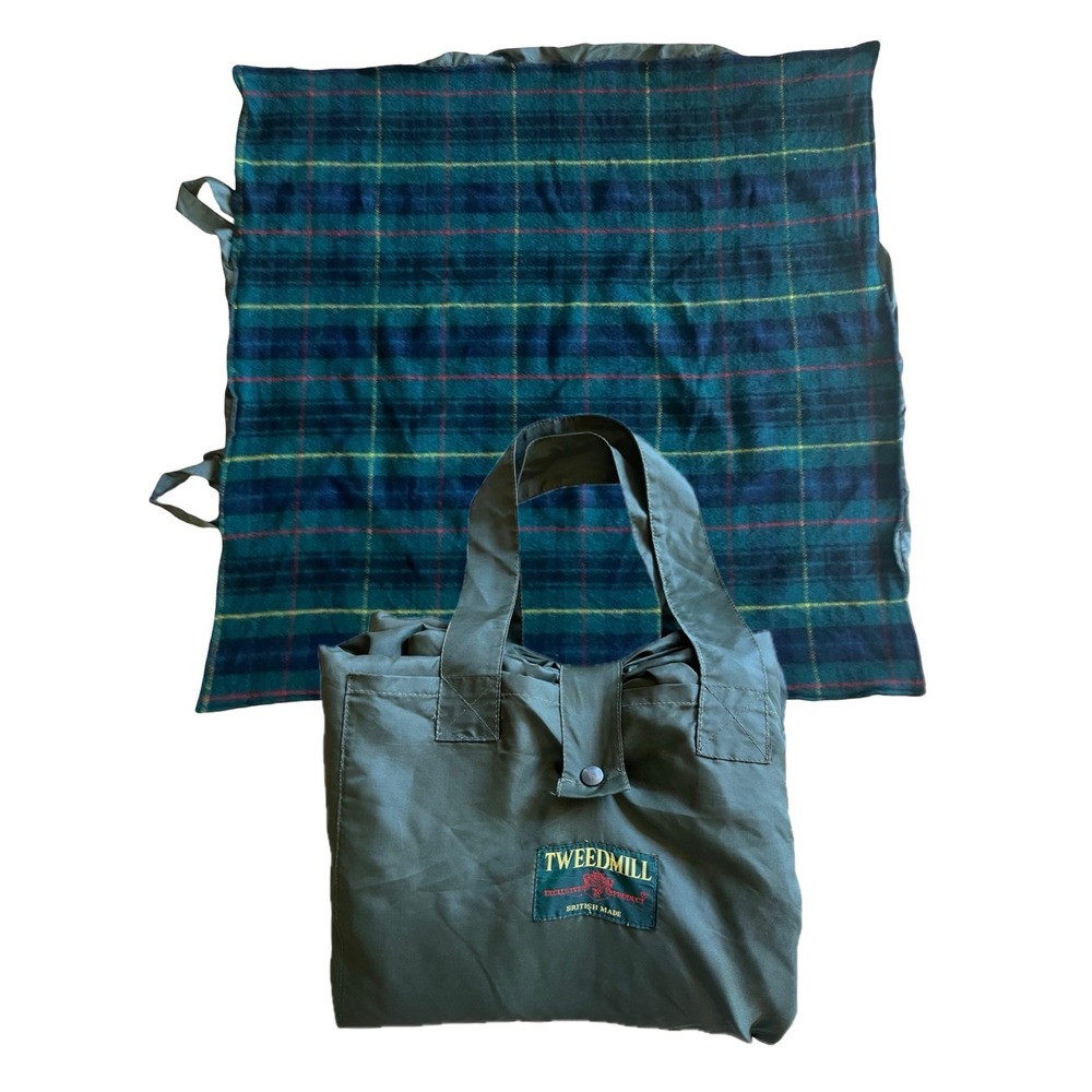 Vintage Tweedmill Wool Picnic Blanket Tartan Plaid Waterproof Tote British Made